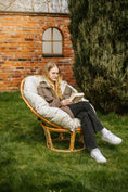 Bild in Galerie-Betrachter laden, Papasan auf Papasansessel auf Rattansessel Auflage Sesselkissen Gartenkissen Sitzkissen Garten Kissen Gesteppt mit Schlaufen Rund