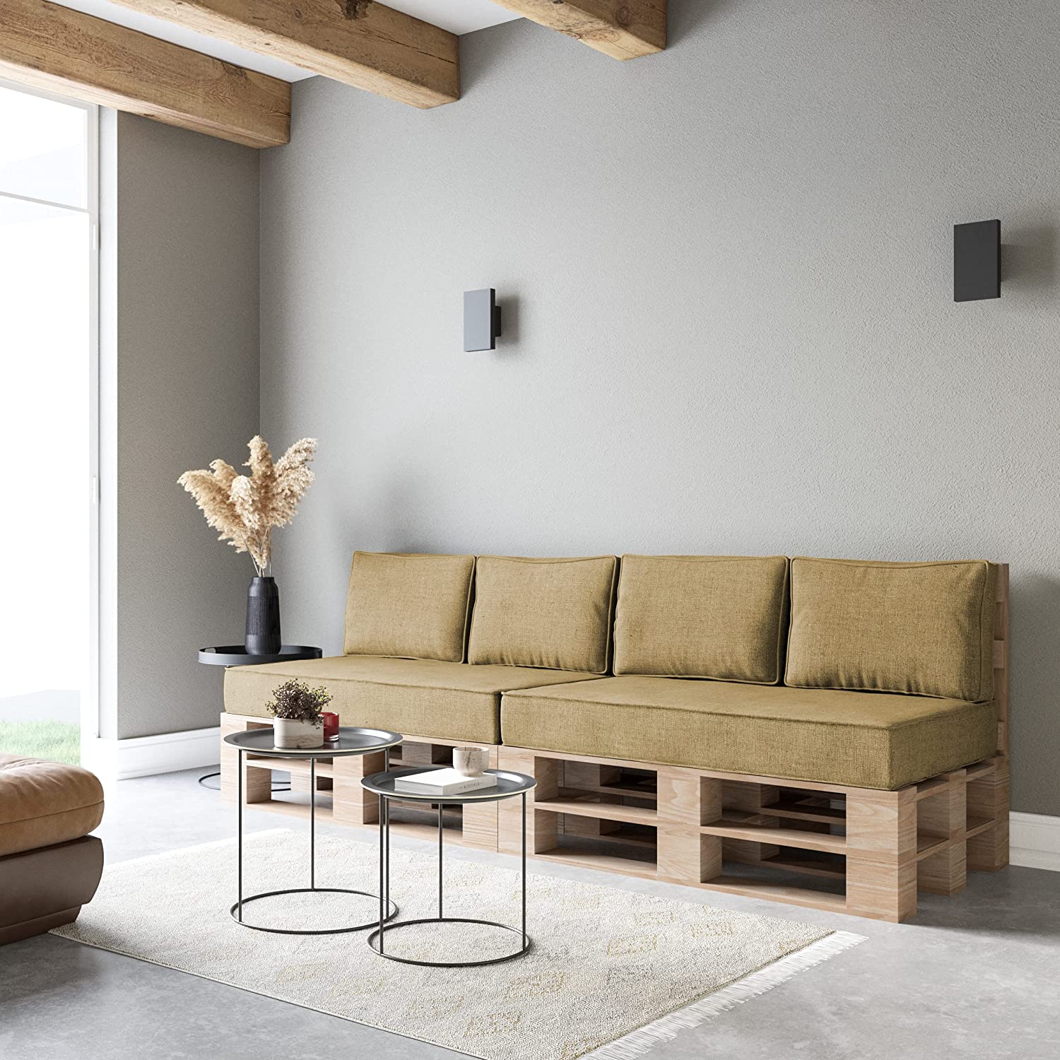 Palettenkissen Mit Rückenlehne – Matratzenauflage Aus Stoff/Polyester, Creme, Waschbar