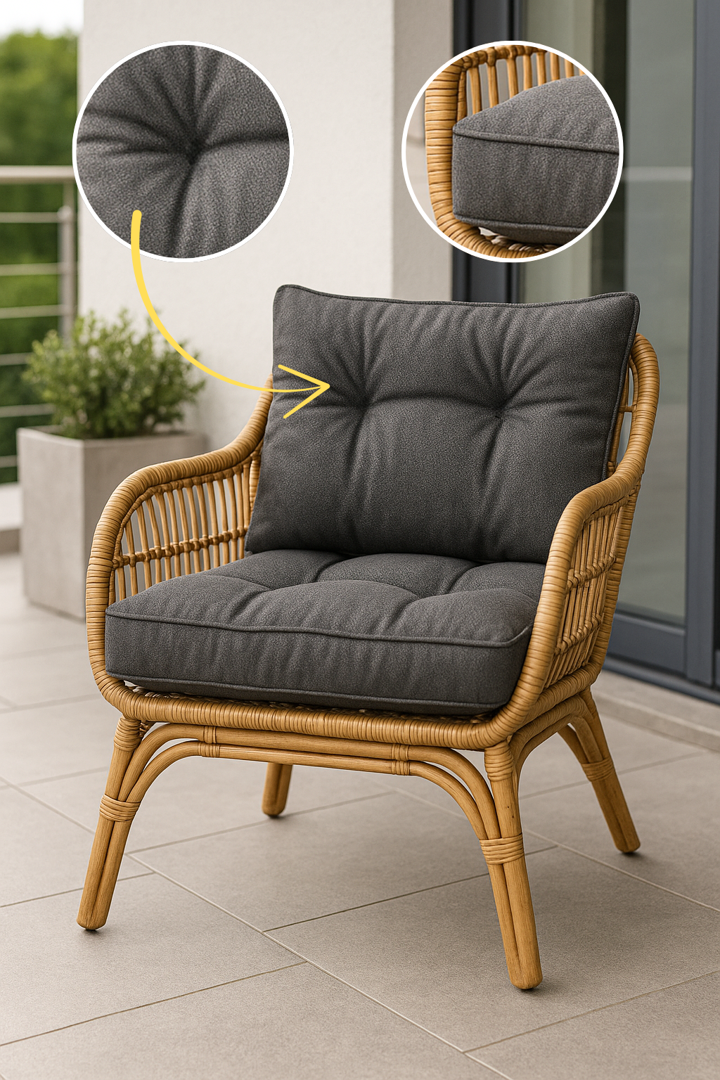 Cojines acolchados para muebles de ratán.