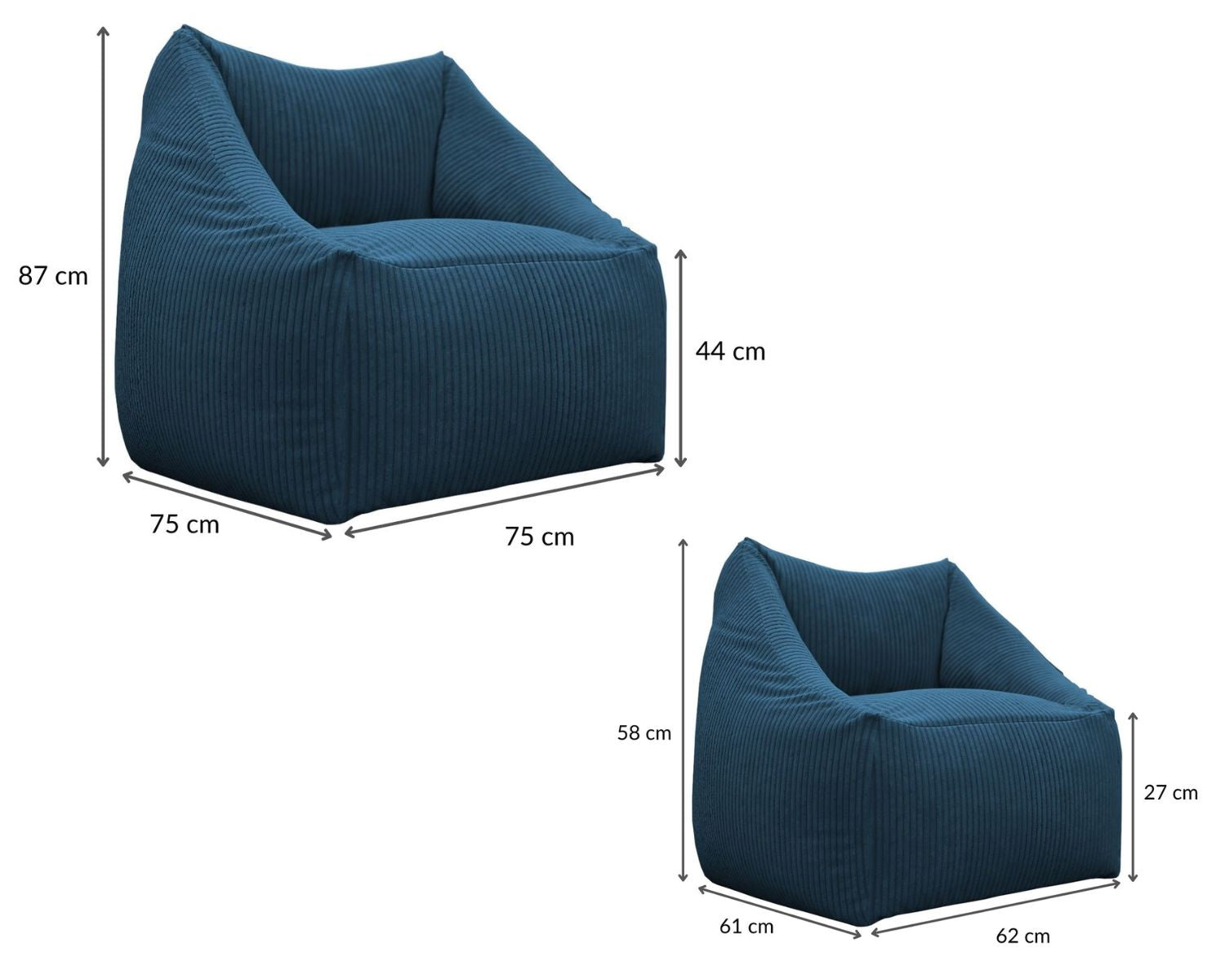 Pouf en velours côtelé, coussin de siège, coussin de sol, fauteuil, coussin de jardin avec dossier