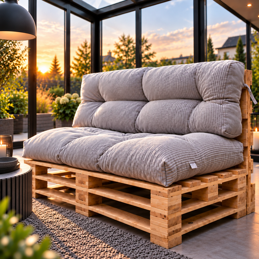 Palettenkissen OSLO CORD – gesteppte Kissen für Palettenmöbel – Indoor